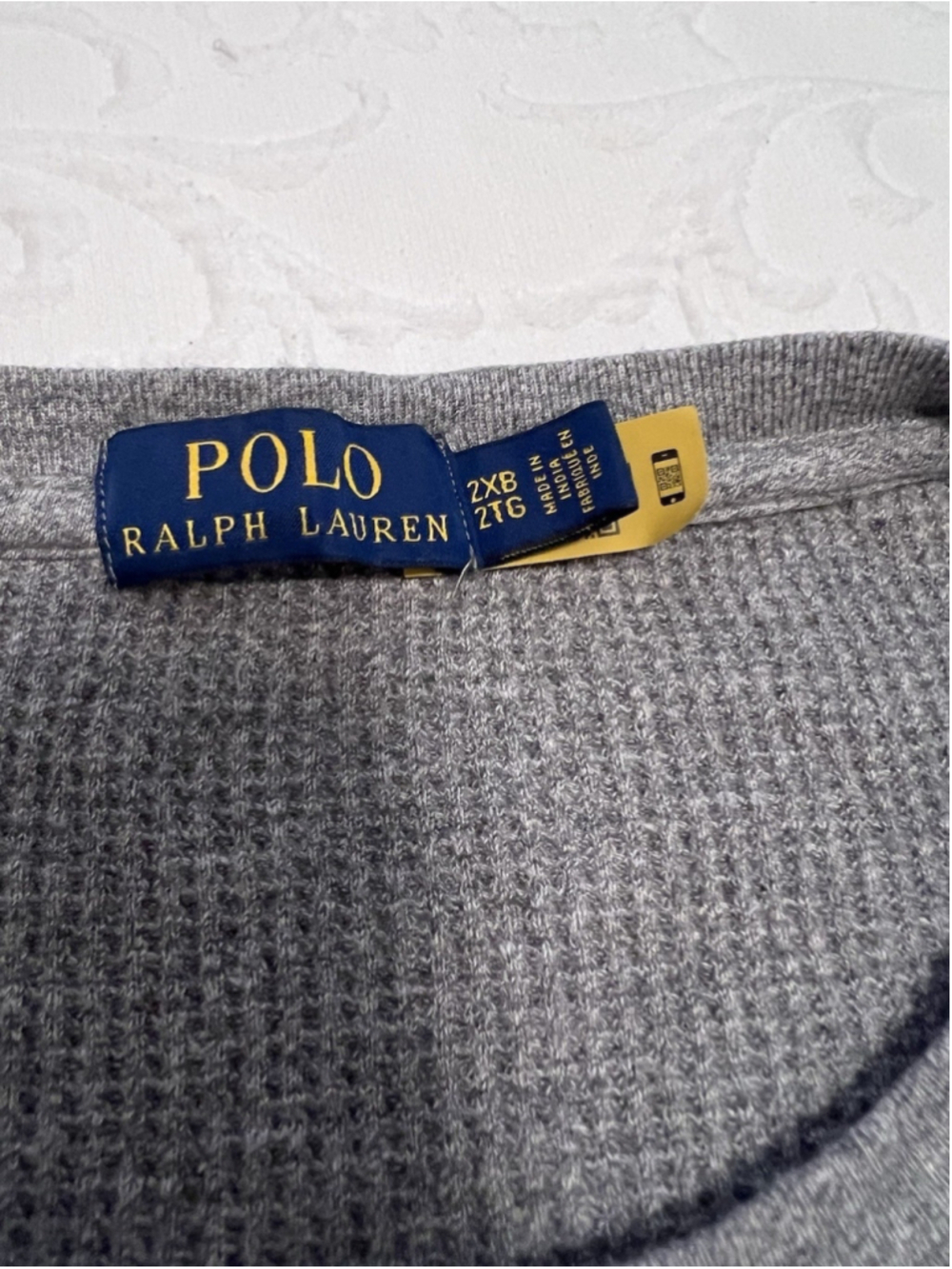 Polo Ralph Lauren Men’s 2XB Big & Tall Gray Waffle-Knit Crewneck Logo Shirt - Picture 2 of 7